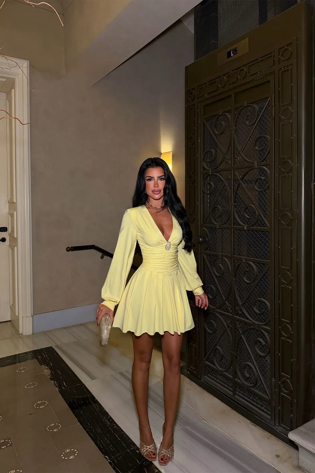 EYY Women Yellow Dress with Ruched Front - Norwalk