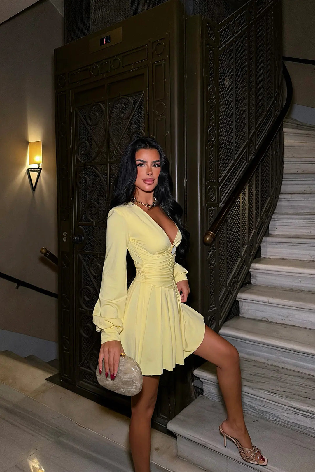 EYY Women Yellow Dress with Ruched Front - Norwalk