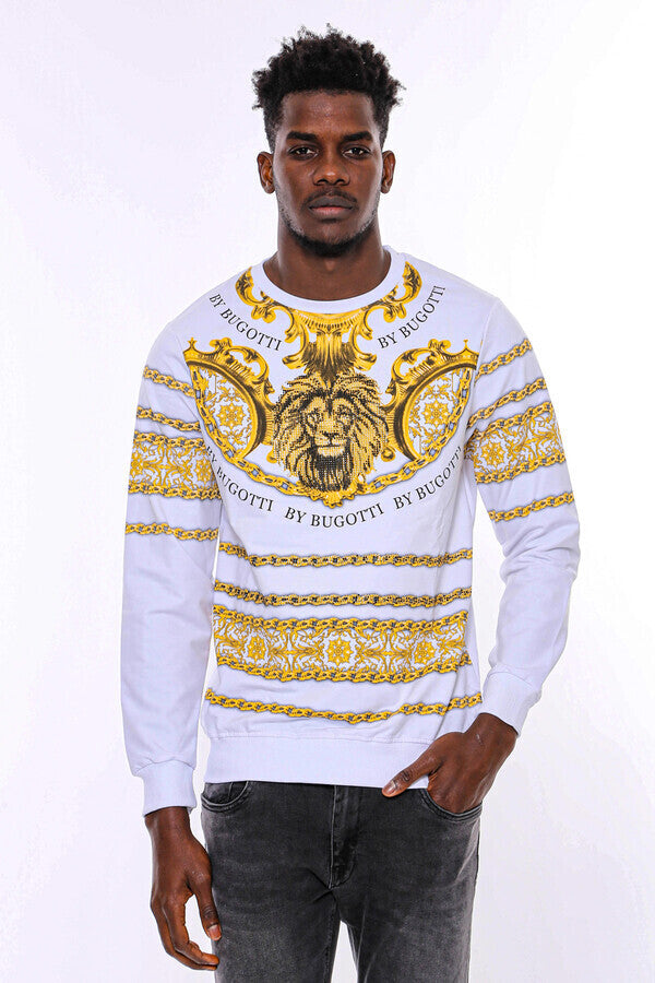 WSS Yellow Lion Patterned Slim Fit White Sweatshirt  - Écija