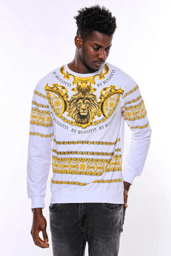 WSS Yellow Lion Patterned Slim Fit White Sweatshirt  - Écija
