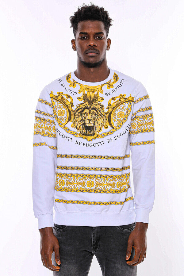 WSS Yellow Lion Patterned Slim Fit White Sweatshirt  - Écija