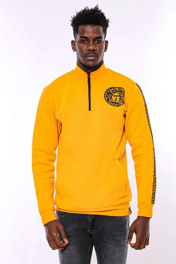 WSS Yellow Mandarin Collar Patterned Sweatshirt  - Harrisonburg