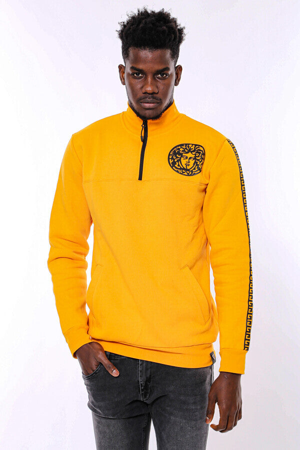 WSS Yellow Mandarin Collar Patterned Sweatshirt  - Harrisonburg