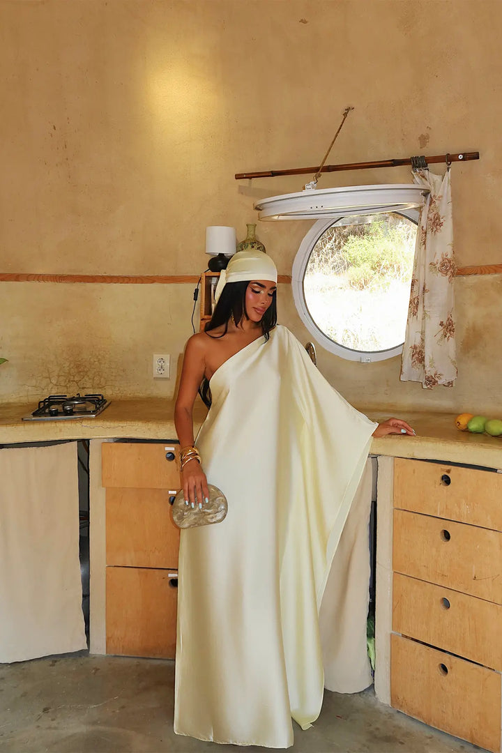 EYY Women Yellow Satin Asymmetrical Dress - Yeovil
