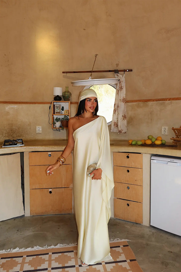 EYY Women Yellow Satin Asymmetrical Dress - Yeovil