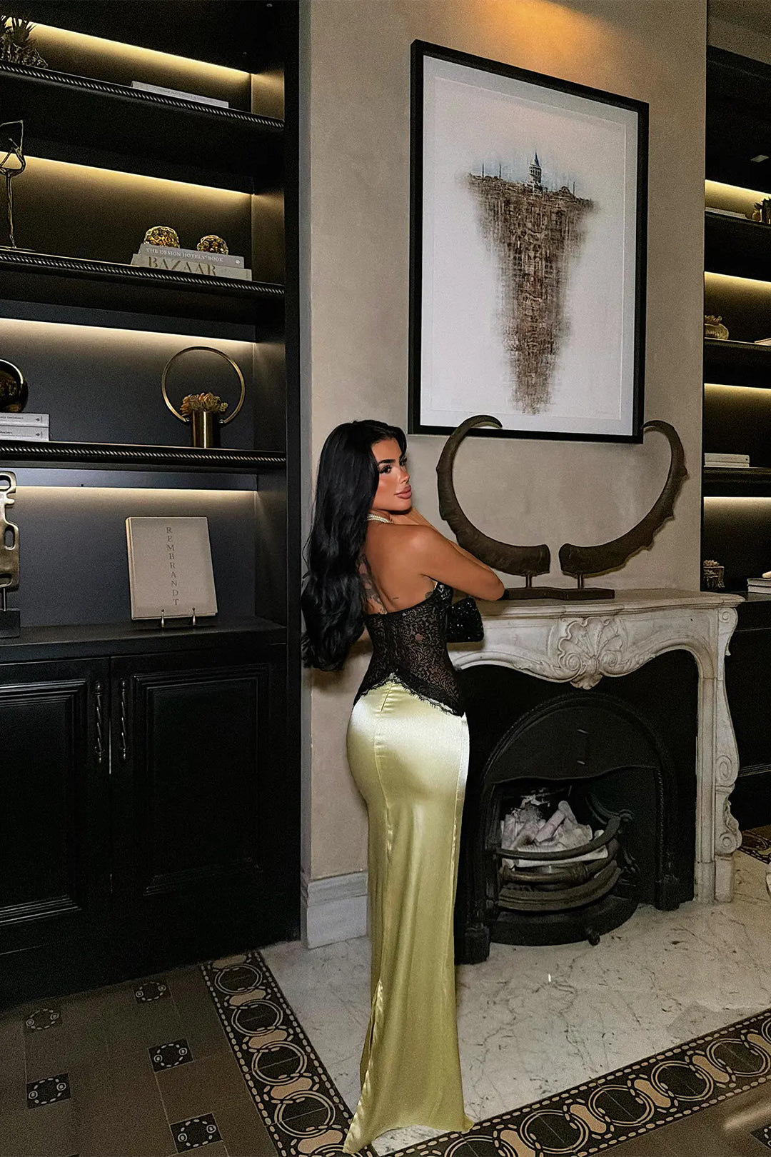 EYY Women Yellow Satin Dress with Lace Detail - Salt Lake City
