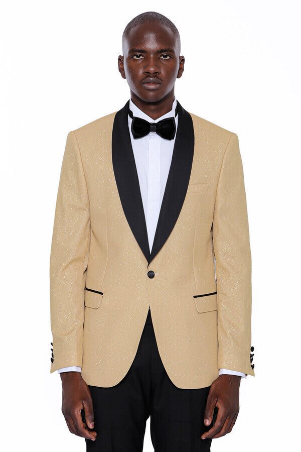 WSS Yellow Shawl Lapel Sparkly Tuxedo Jacket  - La Piedad