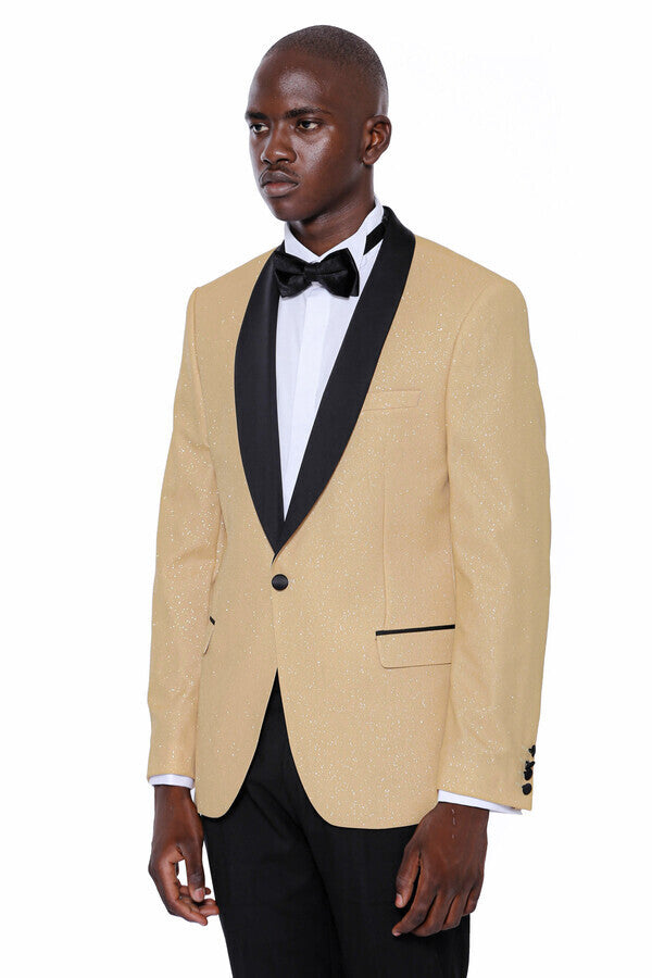 WSS Yellow Shawl Lapel Sparkly Tuxedo Jacket  - La Piedad