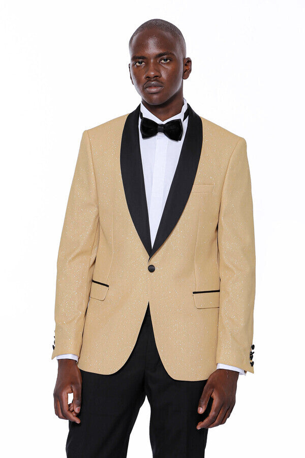 WSS Yellow Shawl Lapel Sparkly Tuxedo Jacket  - La Piedad