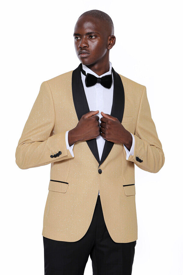 WSS Yellow Shawl Lapel Sparkly Tuxedo Jacket  - La Piedad