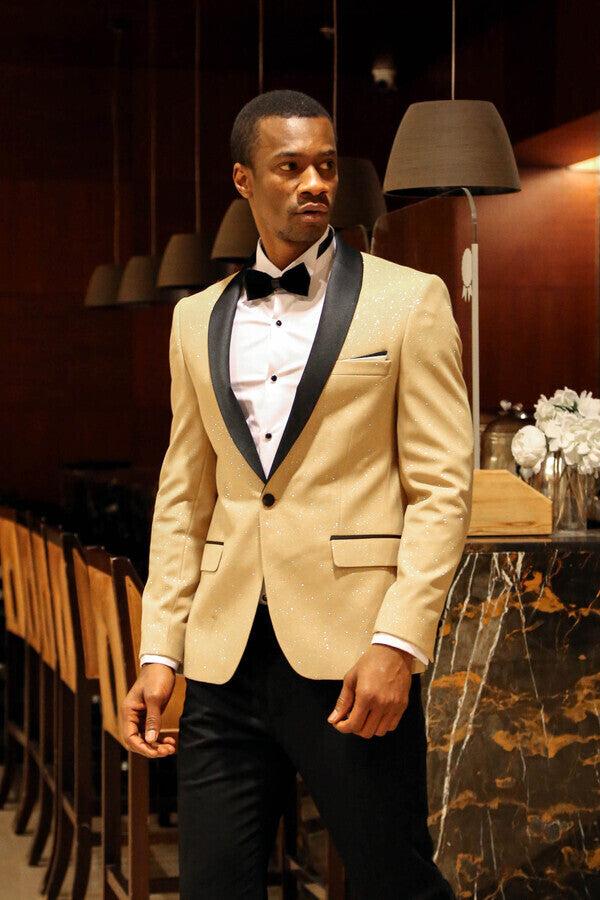 WSS Yellow Shawl Lapel Sparkly Tuxedo Jacket  - La Piedad