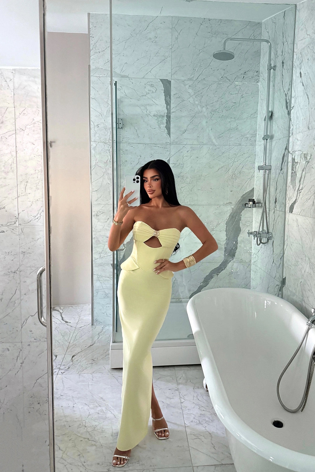 EYY Women Yellow Strapless Dress with Pocket Detail - Houghton le Spring