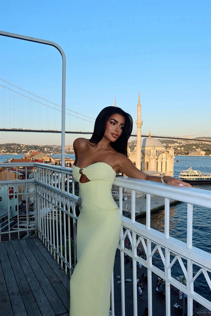 EYY Women Yellow Strapless Dress with Pocket Detail - Houghton le Spring