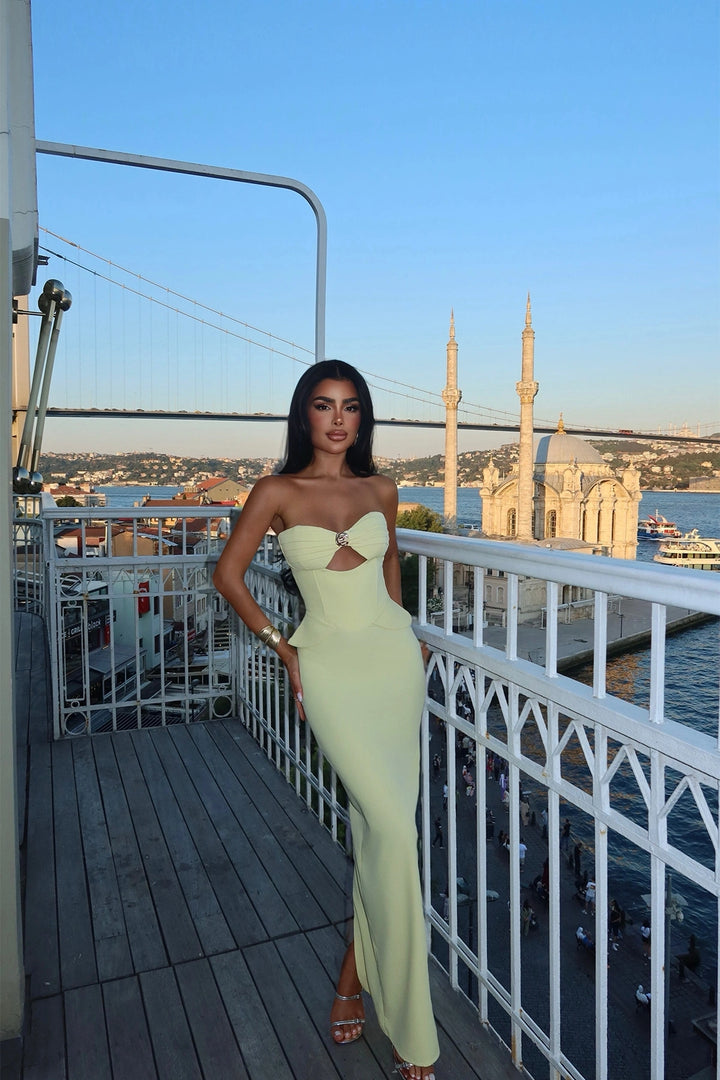 EYY Women Yellow Strapless Dress with Pocket Detail - Houghton le Spring