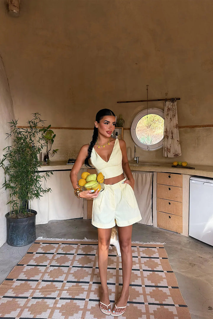 EYY Women Yellow Striped Shorts Set - Plymouth