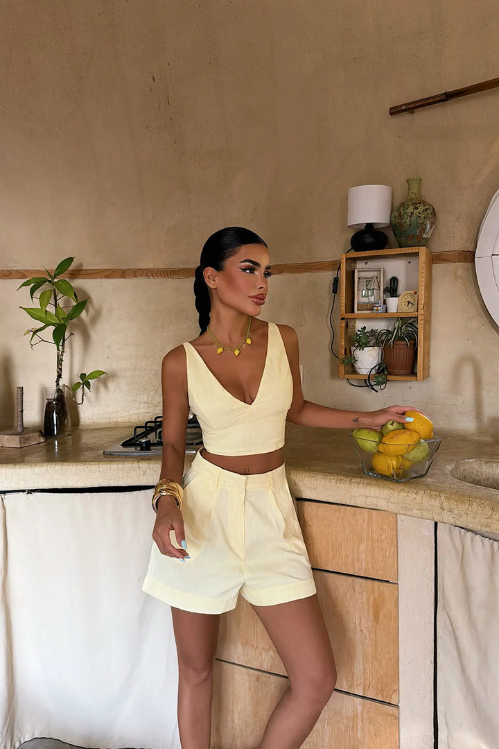 EYY Women Yellow Striped Shorts Set - Plymouth