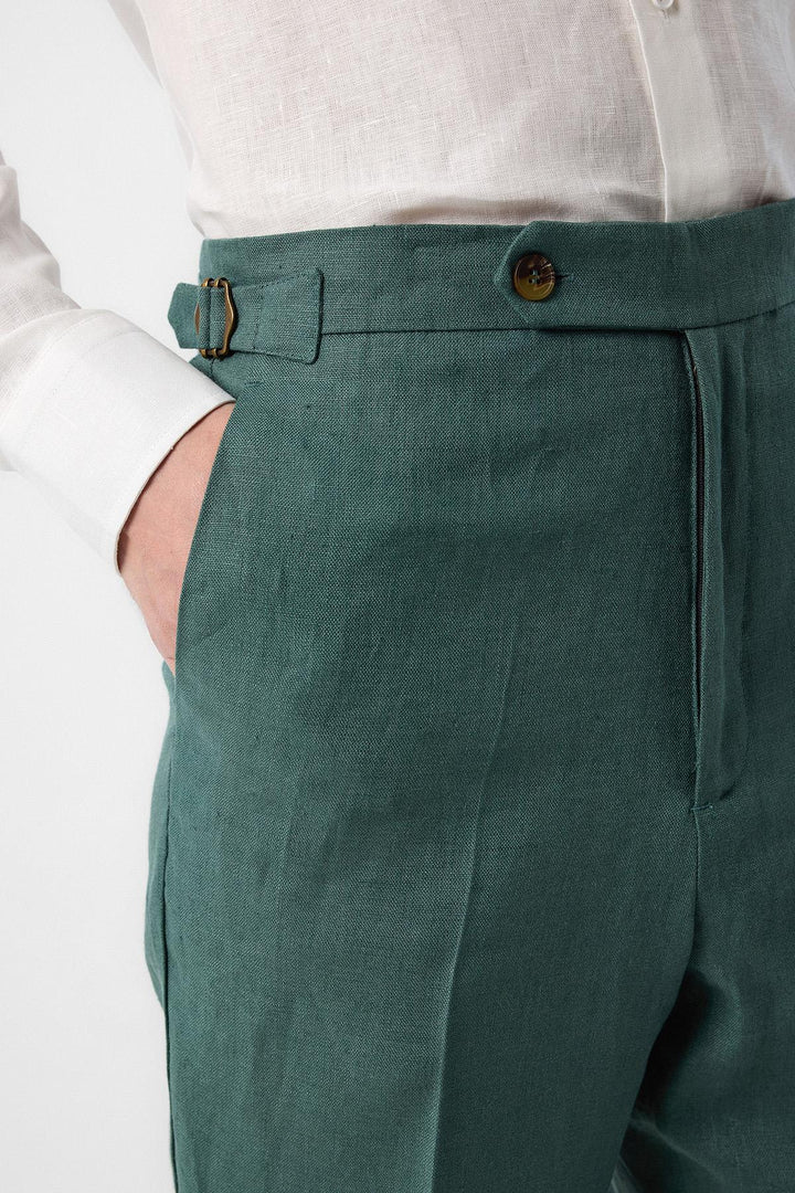 ANT Antioch Green 100% Linen Italian Cut Men's Pants - Cerveteri