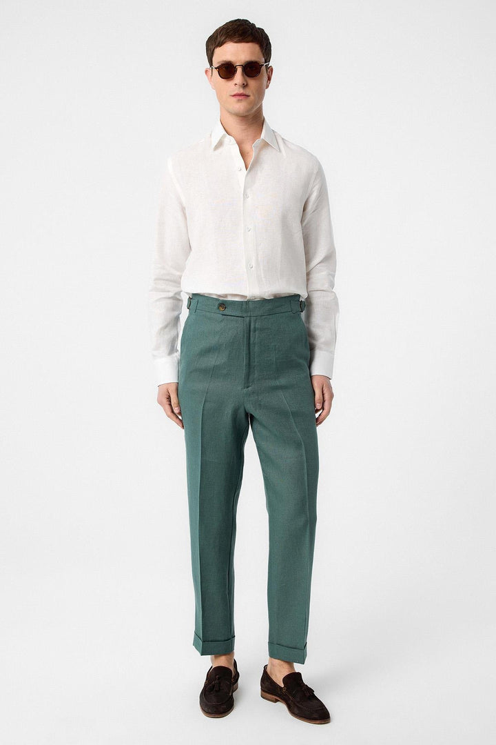 ANT Antioch Green 100% Linen Italian Cut Men's Pants - Cerveteri