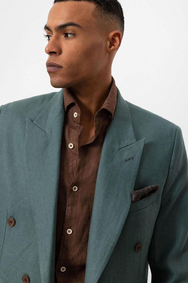 ANT Antioch Green 100% Linen Double Breasted Men's Blazer Jacket - Corroios