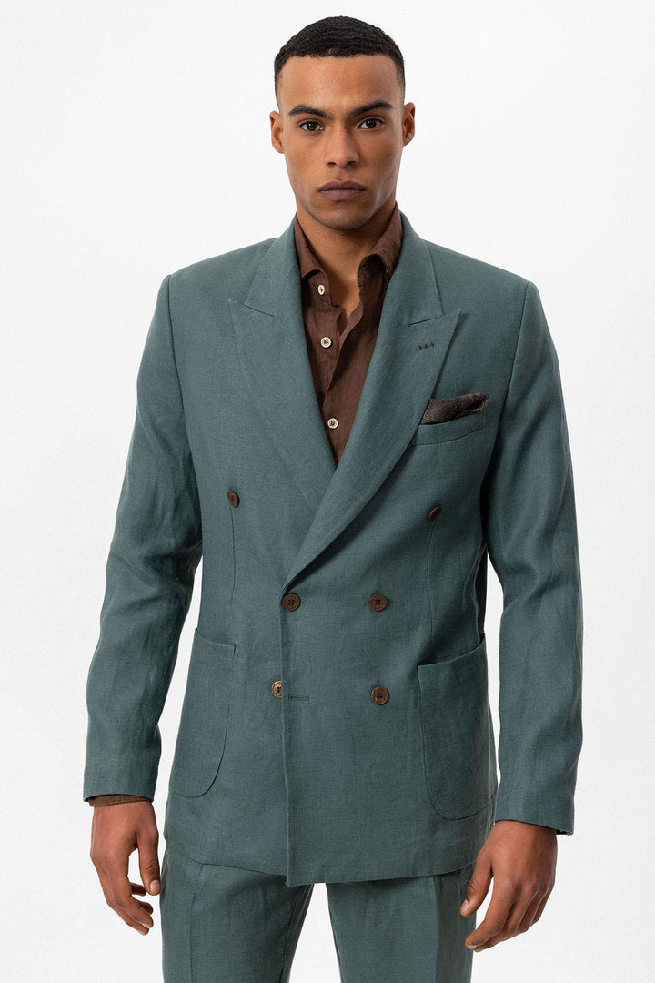 ANT Antioch Green 100% Linen Double Breasted Men's Blazer Jacket - Corroios