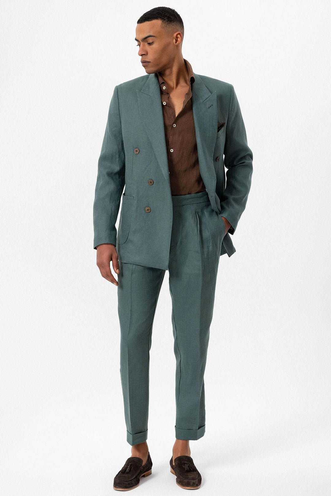 ANT Antioch Green 100% Linen Double Breasted Men's Blazer Jacket - Corroios