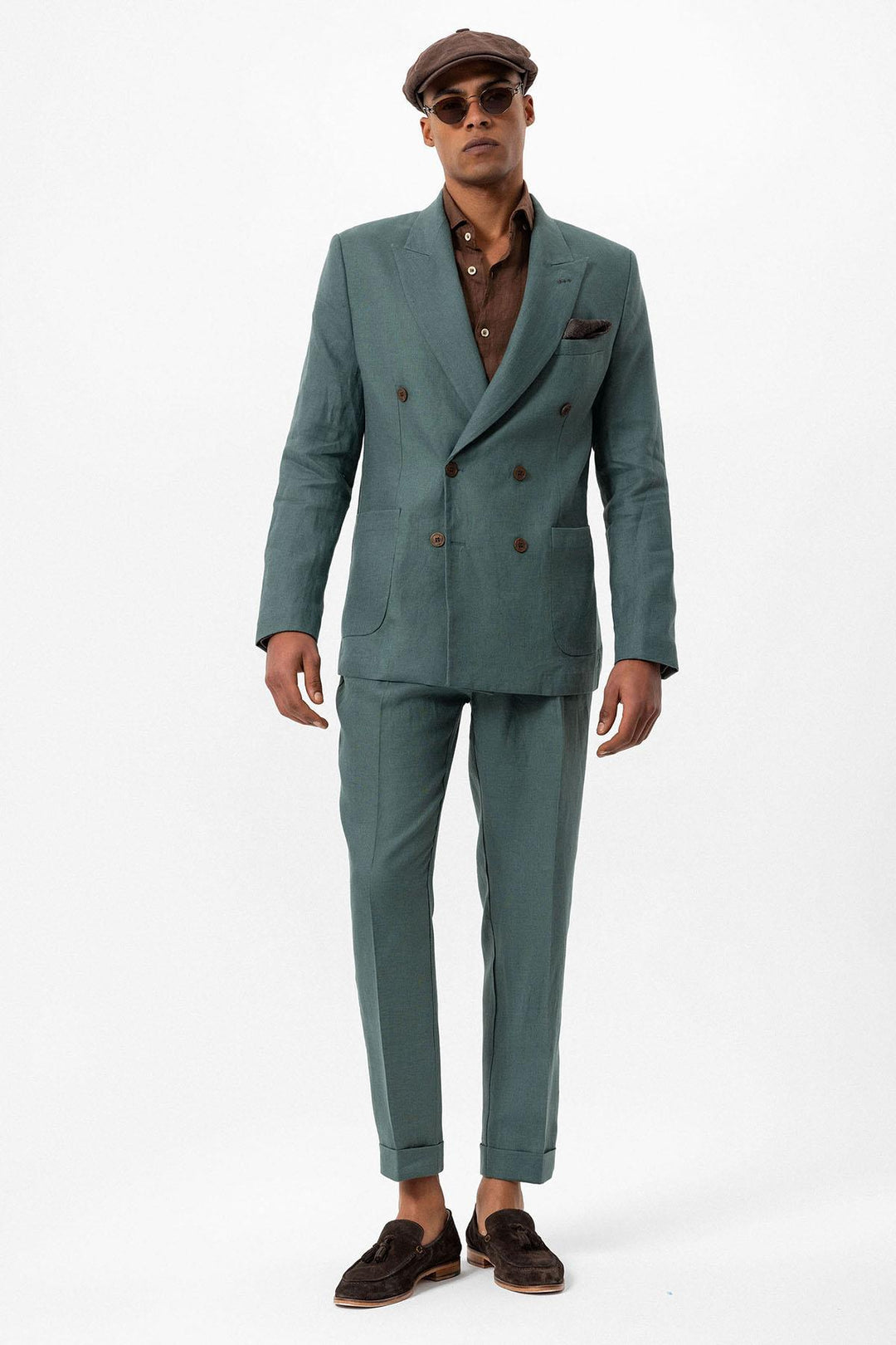 ANT Antioch Green 100% Linen Double Breasted Men's Blazer Jacket - Corroios