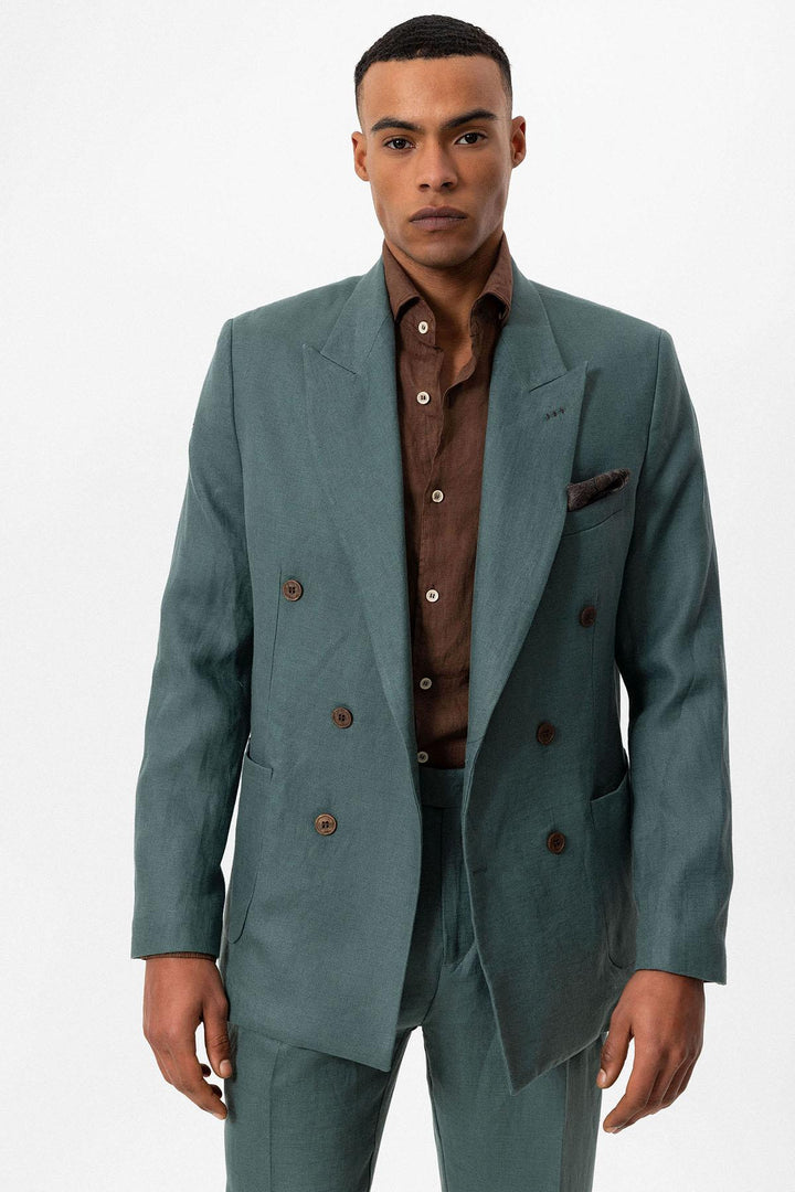 ANT Antioch Green 100% Linen Double Breasted Men's Blazer Jacket - Corroios