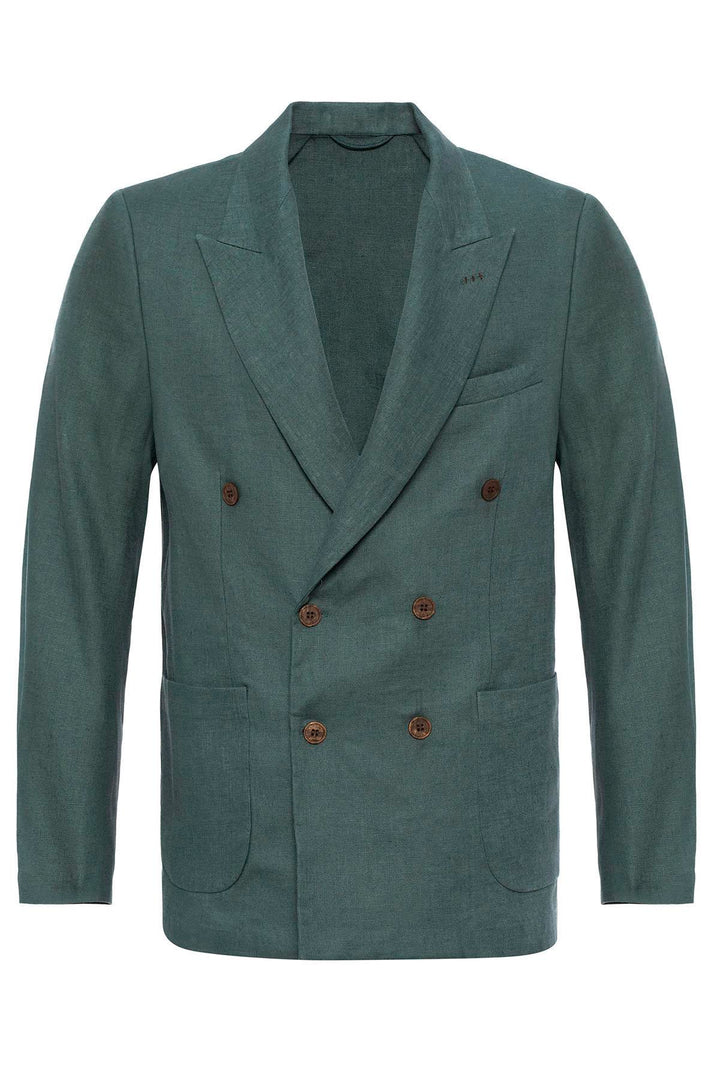 ANT Antioch Green 100% Linen Double Breasted Men's Blazer Jacket - Corroios