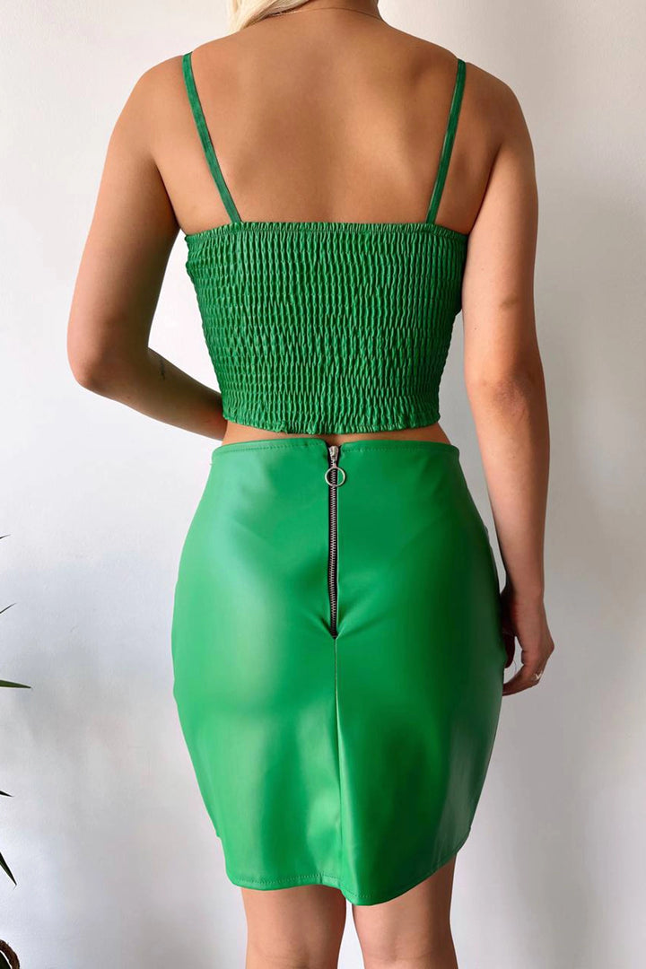 Green Faux Leather Crop Bustier with Straps BC231029 - Santa Rosa Jauregui