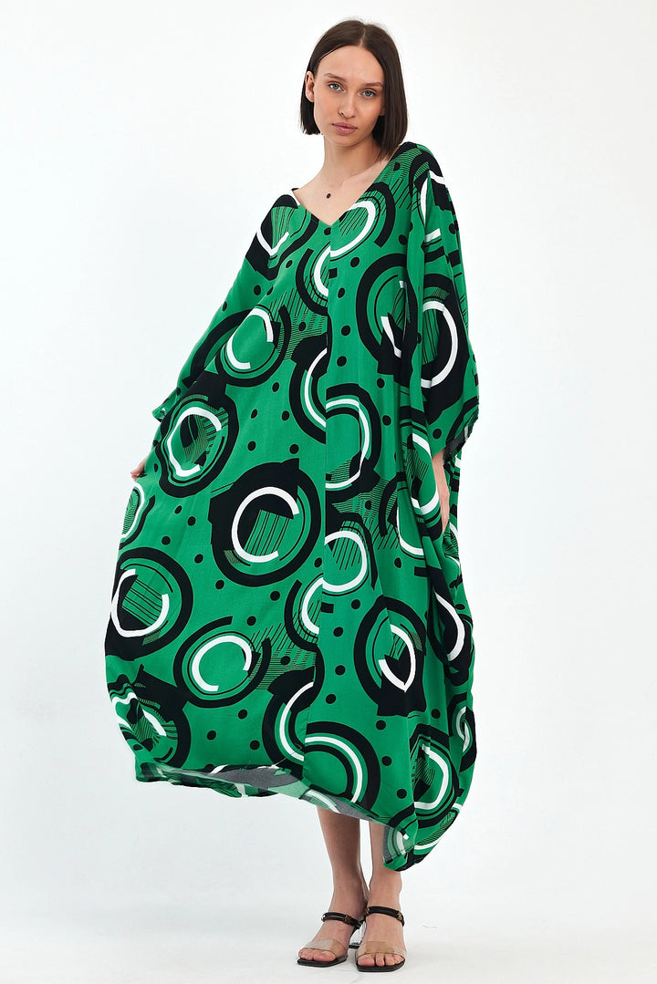 Maxi Boy Green Printed Woven Viscose Dress BCVL-251067 - Dráma