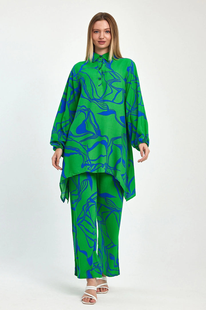 Maxi Boy Green Printed Tunic and Pants Woven Viscon Set BCVL-251055 - Calimera