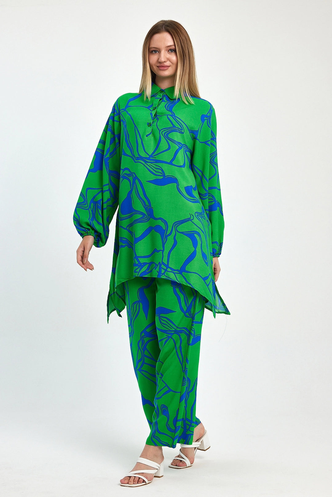 Maxi Boy Green Printed Tunic and Pants Woven Viscon Set BCVL-251055 - Calimera