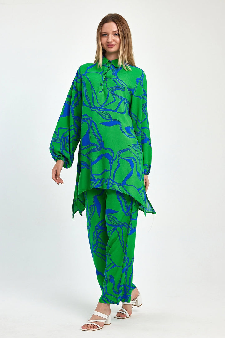 Maxi Boy Green Printed Tunic and Pants Woven Viscon Set BCVL-251055 - Calimera