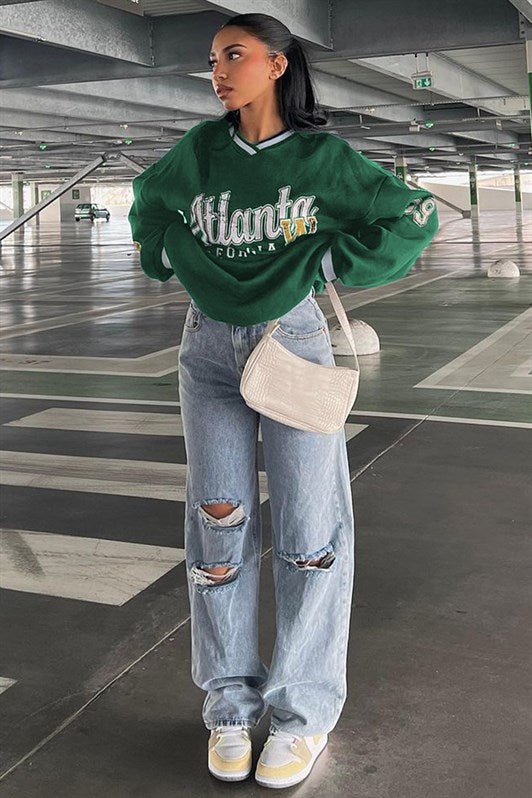 MDX Green Printed V Neck Sweatshirt MG1576 - San Luis