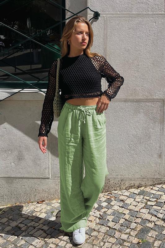 MDX Green High Waisted Wide Leg Fabric Pants MG1950 - Fair Oaks