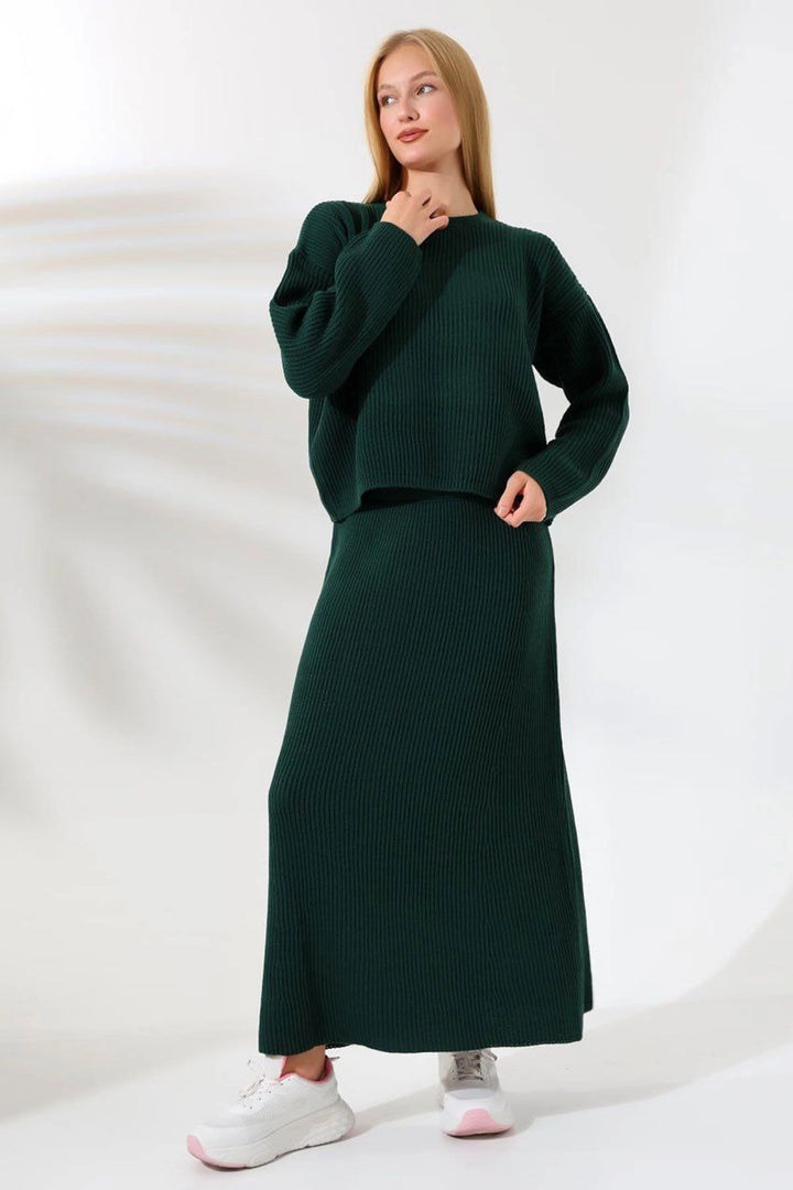 Green Bicycle Collar Sweater and Skirt 2 Piece Top Bottom Knitwear Set BCES-241001 - Seaside