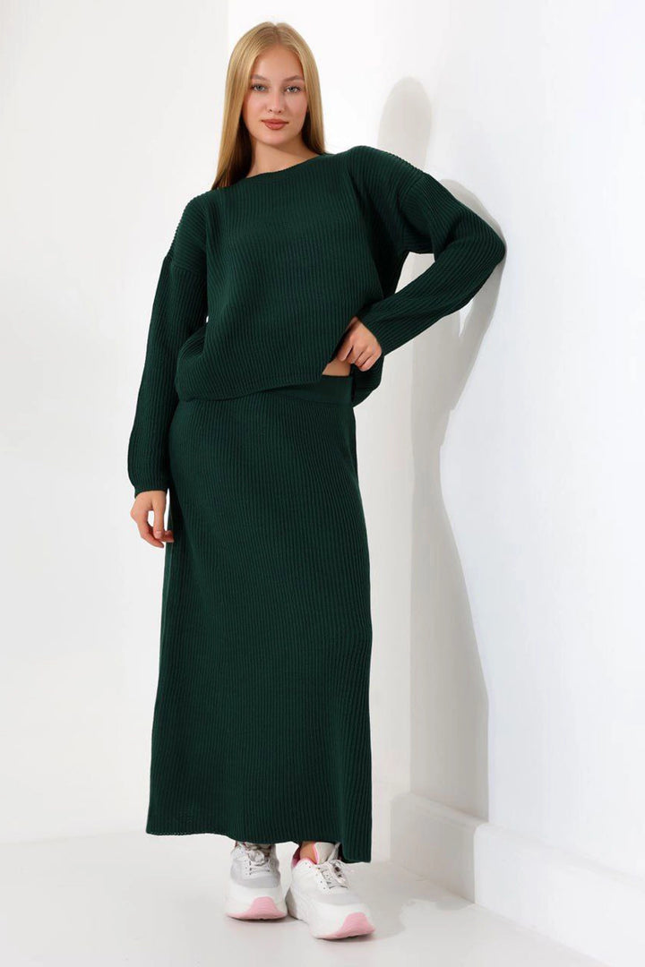 Green Bicycle Collar Sweater and Skirt 2 Piece Top Bottom Knitwear Set BCES-241001 - Seaside