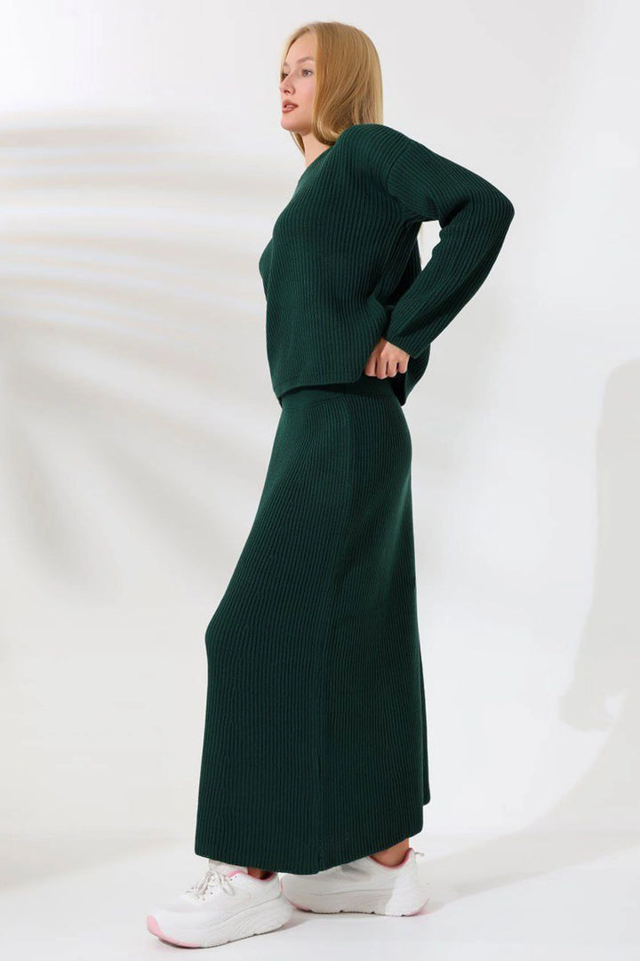 Green Bicycle Collar Sweater and Skirt 2 Piece Top Bottom Knitwear Set BCES-241001 - Seaside
