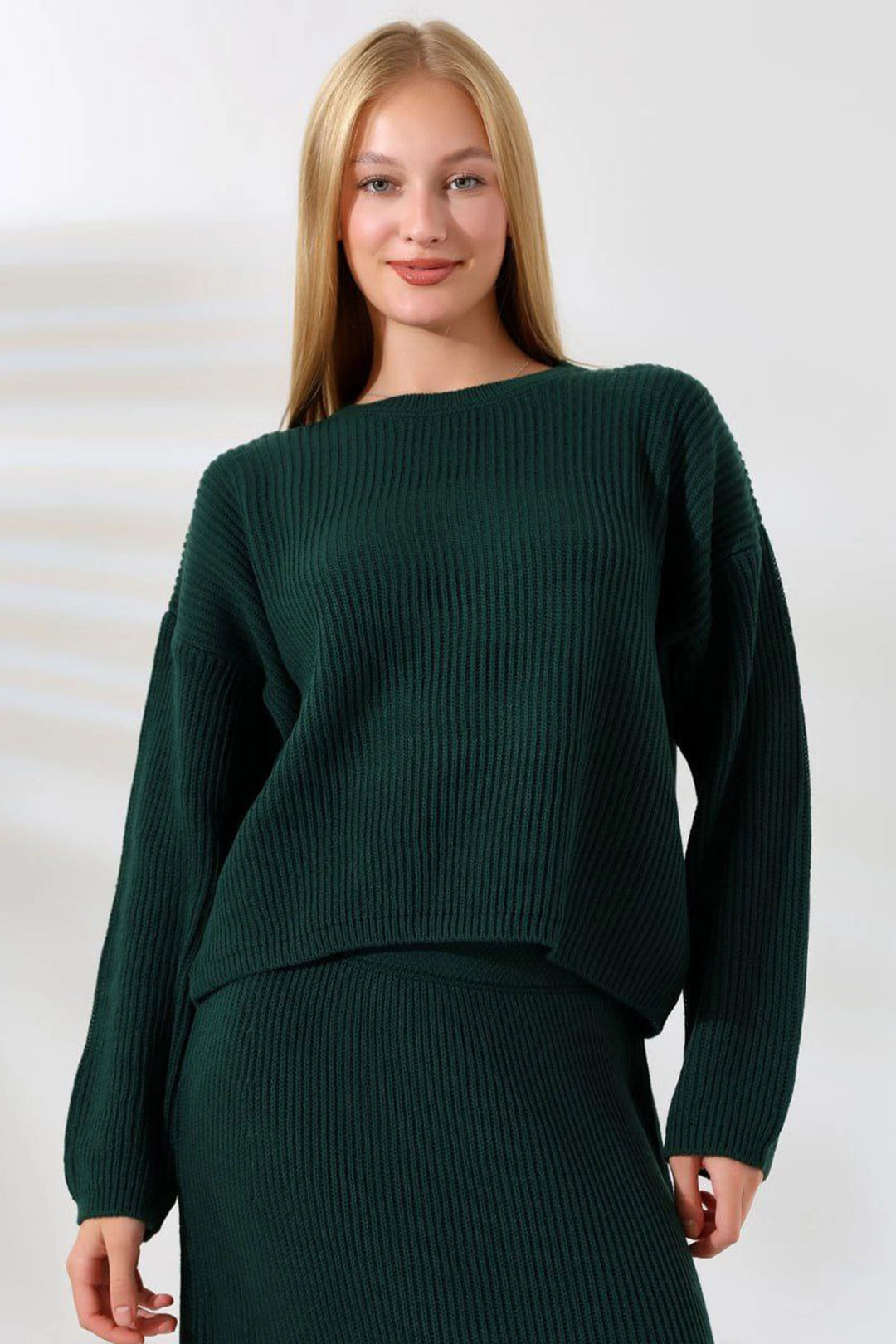 Green Bicycle Collar Sweater and Skirt 2 Piece Top Bottom Knitwear Set BCES-241001 - Seaside