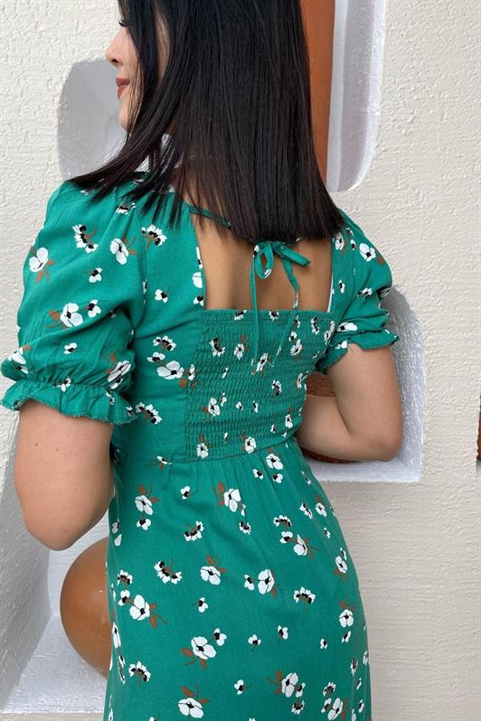 MDX Green Flower Patterned Balloon Sleeve Midi Dress MG1820 - Baldwin Park