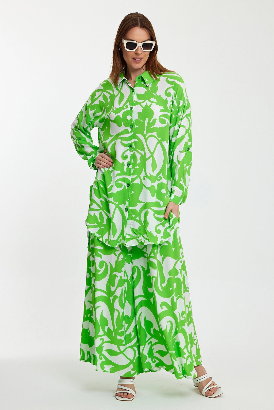 Maxi Boy Green Floral Patterned Shirt and Pants Woven Set BCVL-248223 - Cranbourne