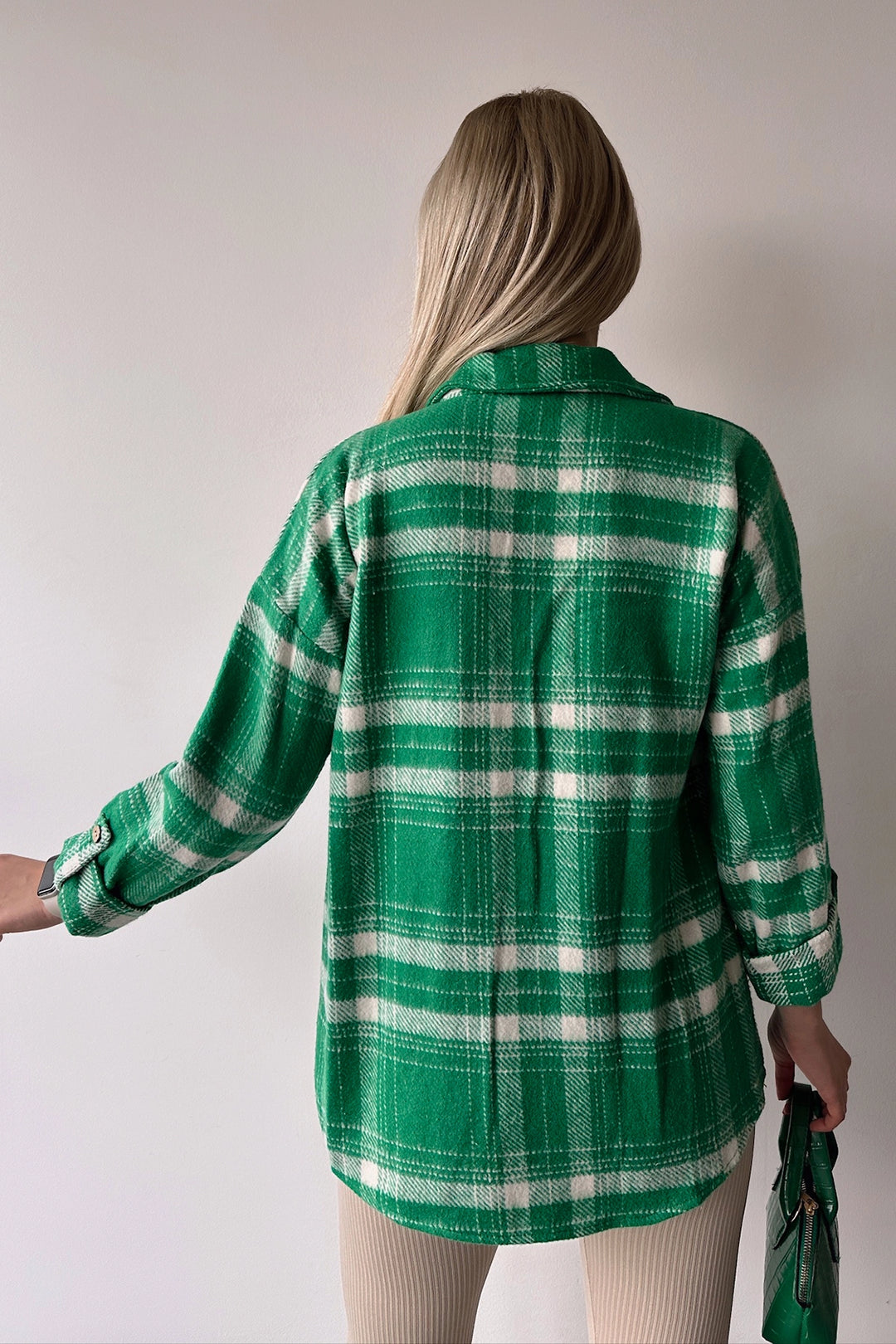 Green Double Pocket Plaid Pattern Folded Sleeve Cotton Shirt BC231047 - St. Cloud