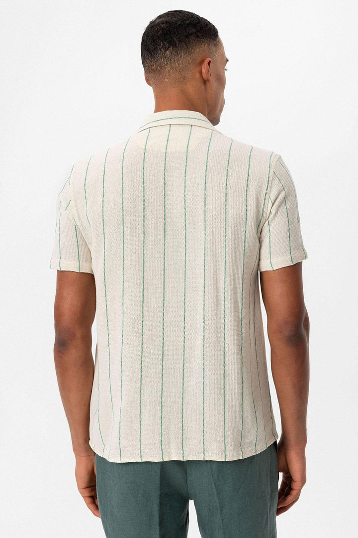 ANT Striped Cropped Collar Short Sleeve Linen Shirt - Bootle