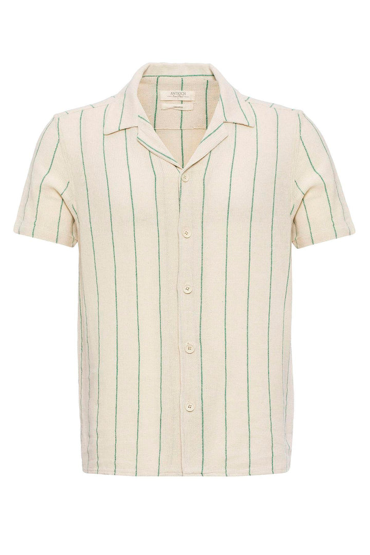 ANT Striped Cropped Collar Short Sleeve Linen Shirt - Bootle