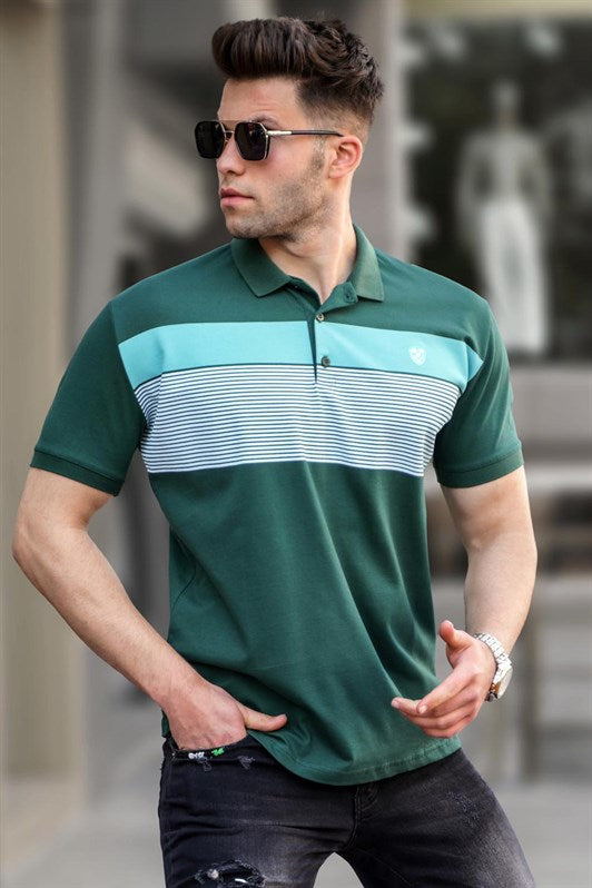 MDX Green Striped Polo Neck Men's T-shirt 5864 - Indio
