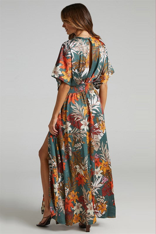 MDX Green Patterned Slit Detail Long Dress MG1698 - Montrouge