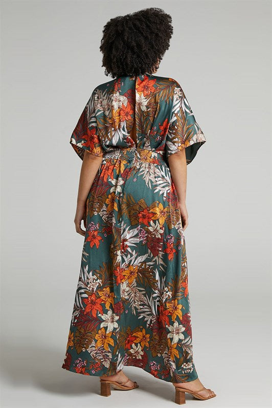 MDX Green Patterned Slit Detail Long Dress MG1698 - Montrouge