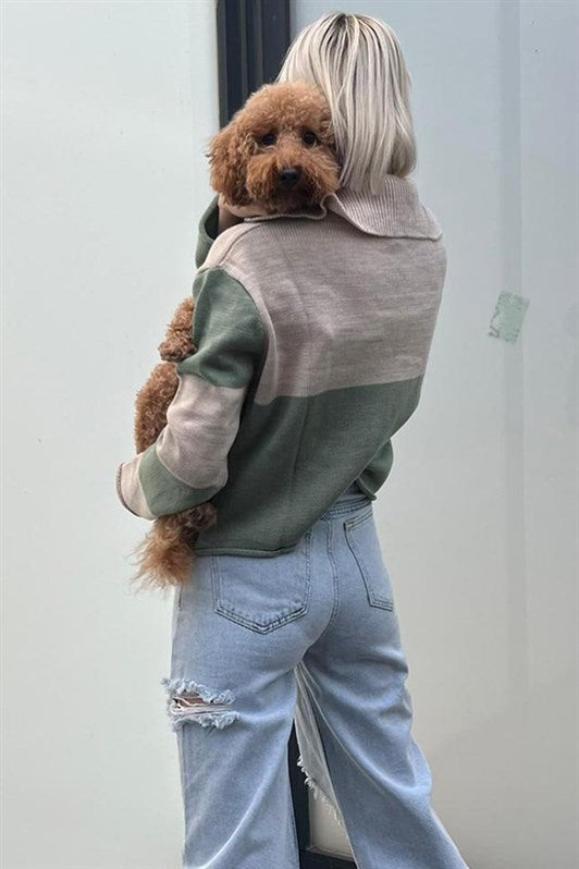 MDX Green Zippered Knit Cardigan MG1391 - Snizhne