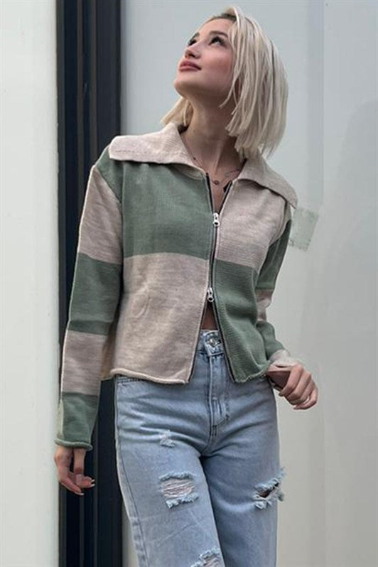 MDX Green Zippered Knit Cardigan MG1391 - Snizhne