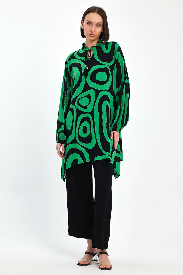 Maxi Boy Green Geometric Patterned Pants and Long Tunic Set BCVL-241017 - Vicenza